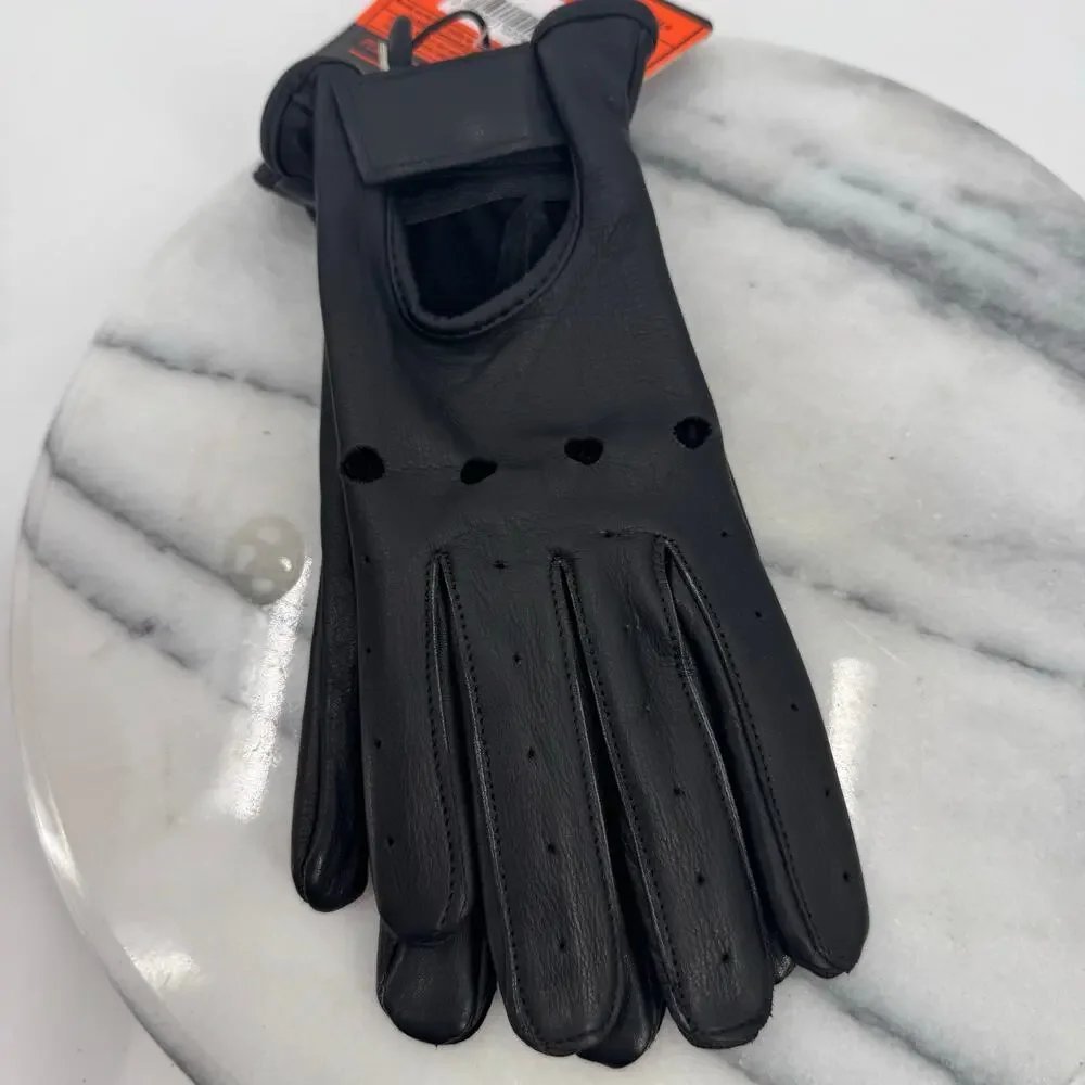 NWT Milwaukee Leather Black Perforated Leather Motorcycle Hand Gloves
